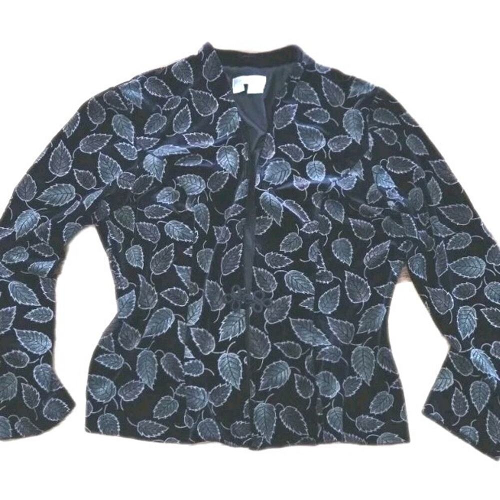 Vintage Velvet Evening Blazer Dressbarn Shimmer Leaves Womens Sz10 Holidaywear